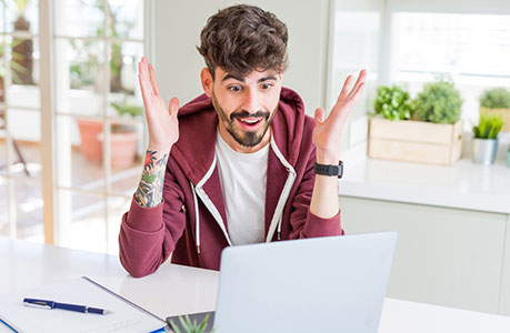 Happy person, at laptop